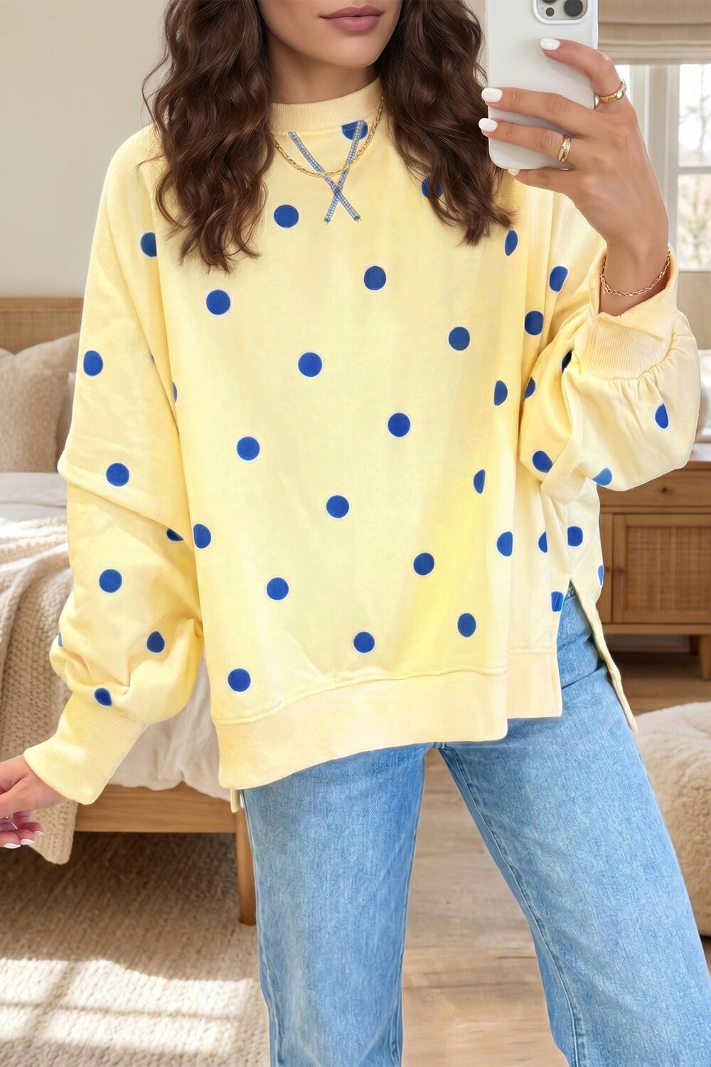 Custom Polka Dot Oversized Sweatshirt Womens Casual Pullover