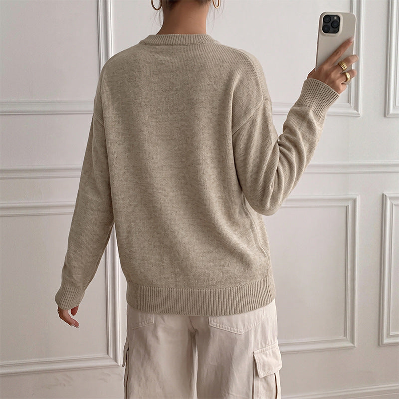 Colorblock Knit Sweater Relaxed Fit Long Sleeve Pullover