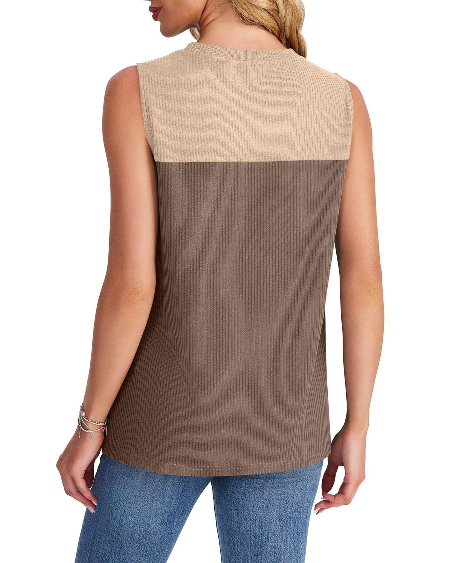 Women’s Color Block Sleeveless Knit Top Summer Casual