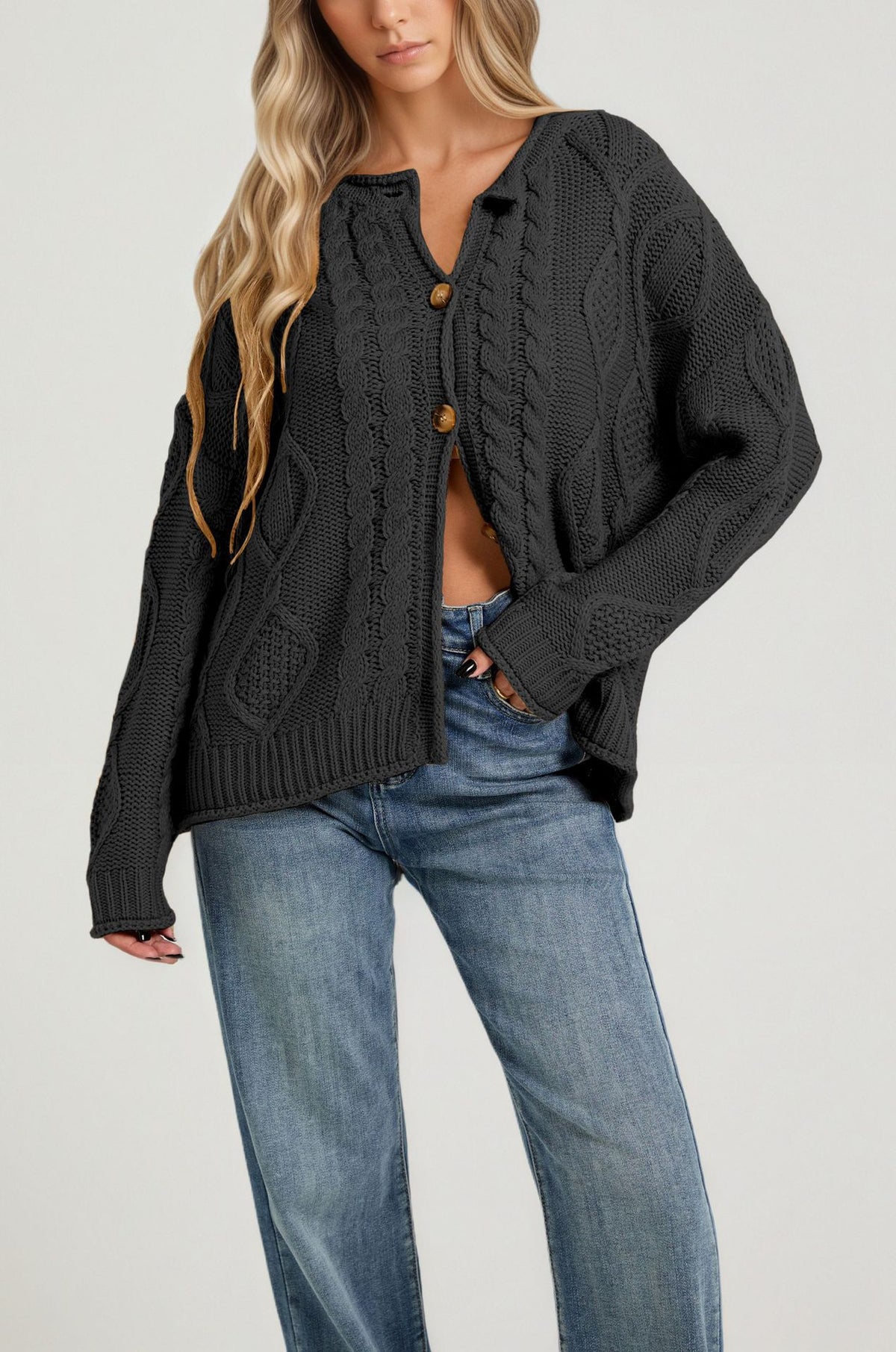 Women's Chunky Cable Knit Button Front Cardigan Sweater