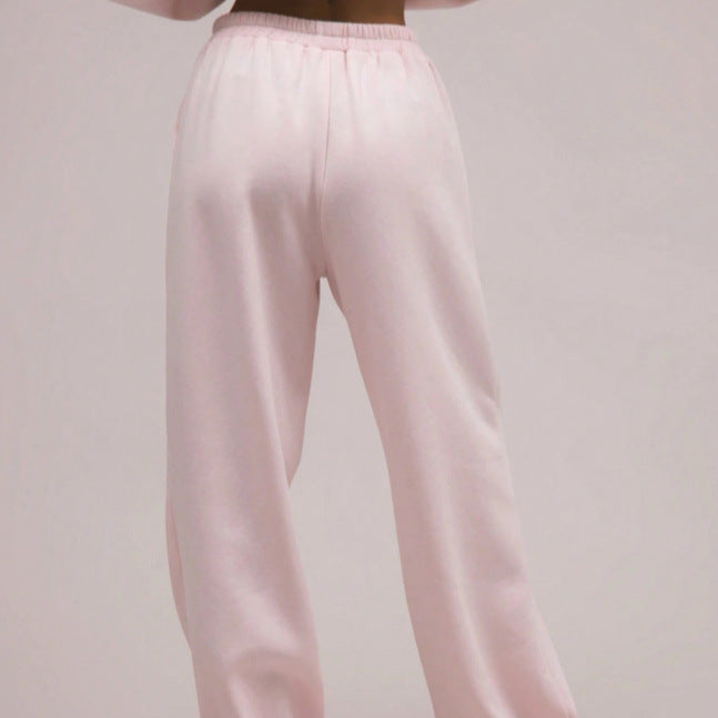 Pink Hooded Sweatshirt Wide Leg Pants Set
