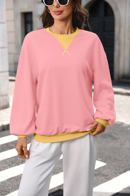 Colorblock Cotton Sweatshirt Oversized Casual Pullover