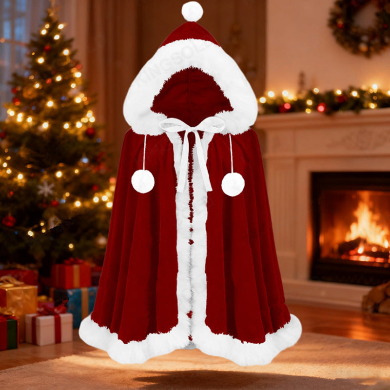 Velvet Hooded Christmas Cape Faux Fur Trim