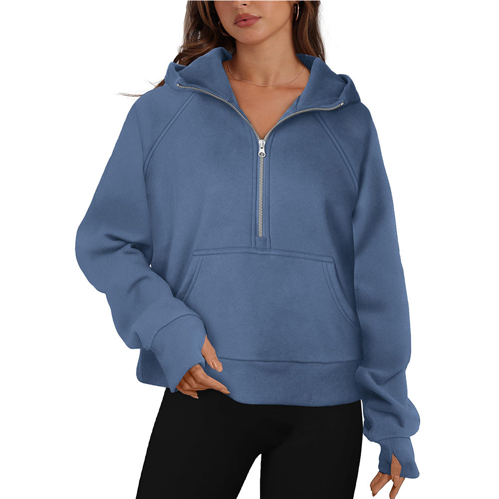 Half Zip Fleece Pullover Hoodie with Kangaroo Pocket