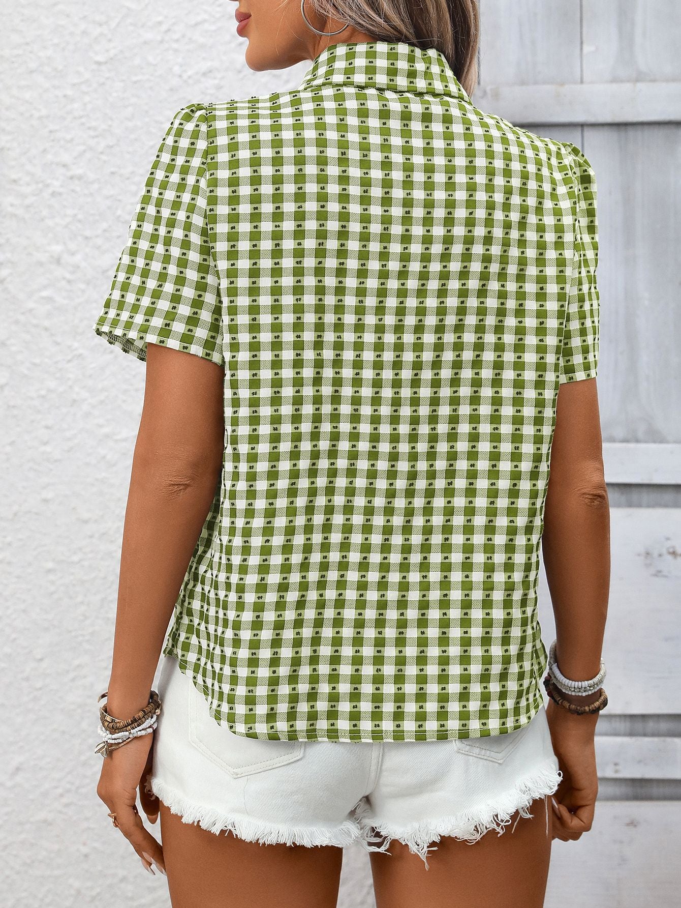 Casual Gingham Short Sleeve Button Down Shirt with Pocket