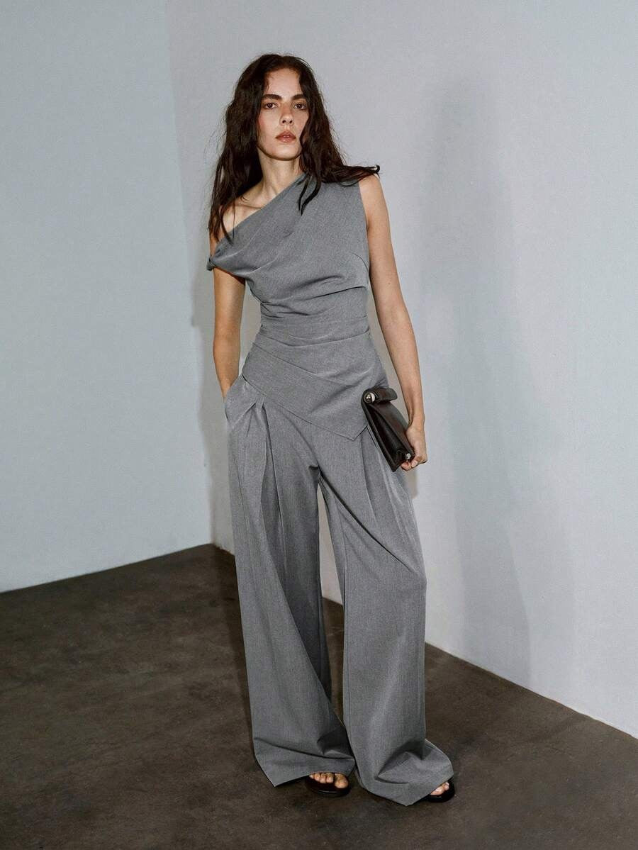 Women's Pleated Wide Leg Business Dress Pants