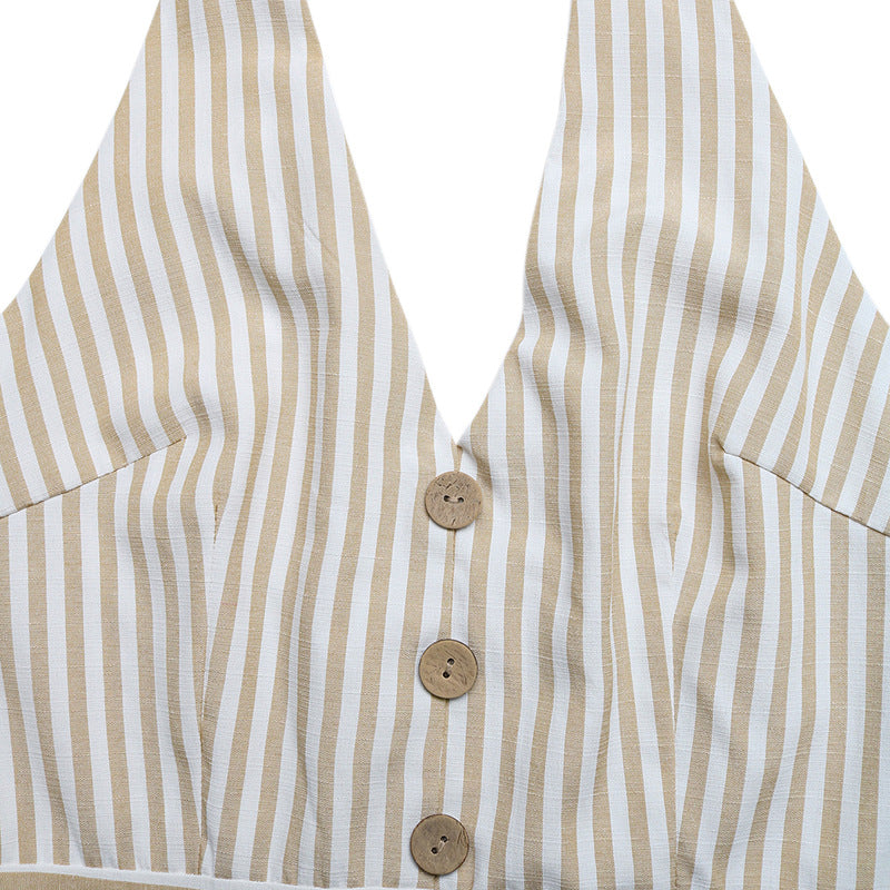 Striped Halter Neck Romper Sleeveless Summer Jumpsuit