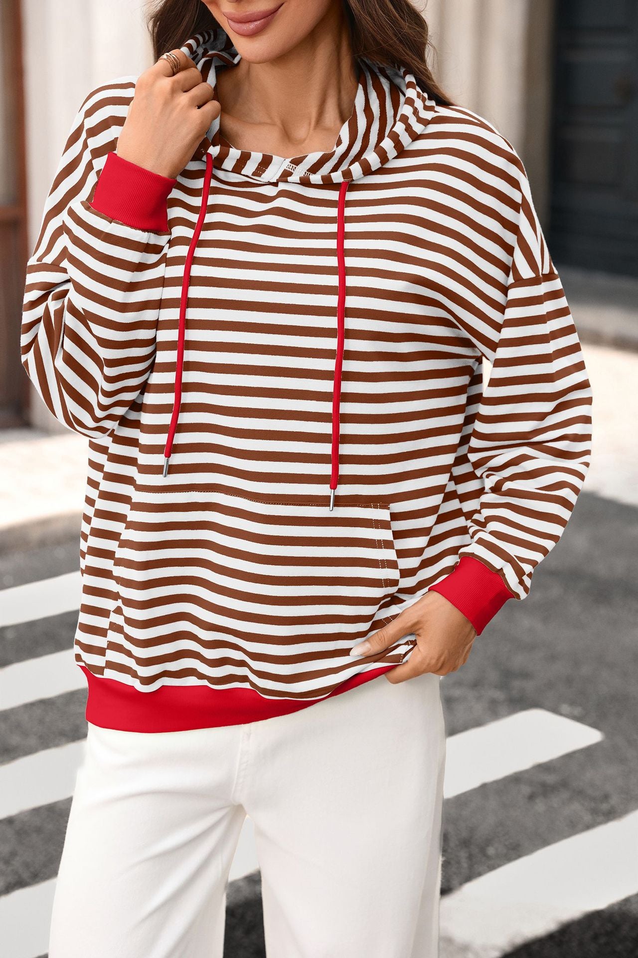 Striped  Hoodie Pullover Casual Oversized Top