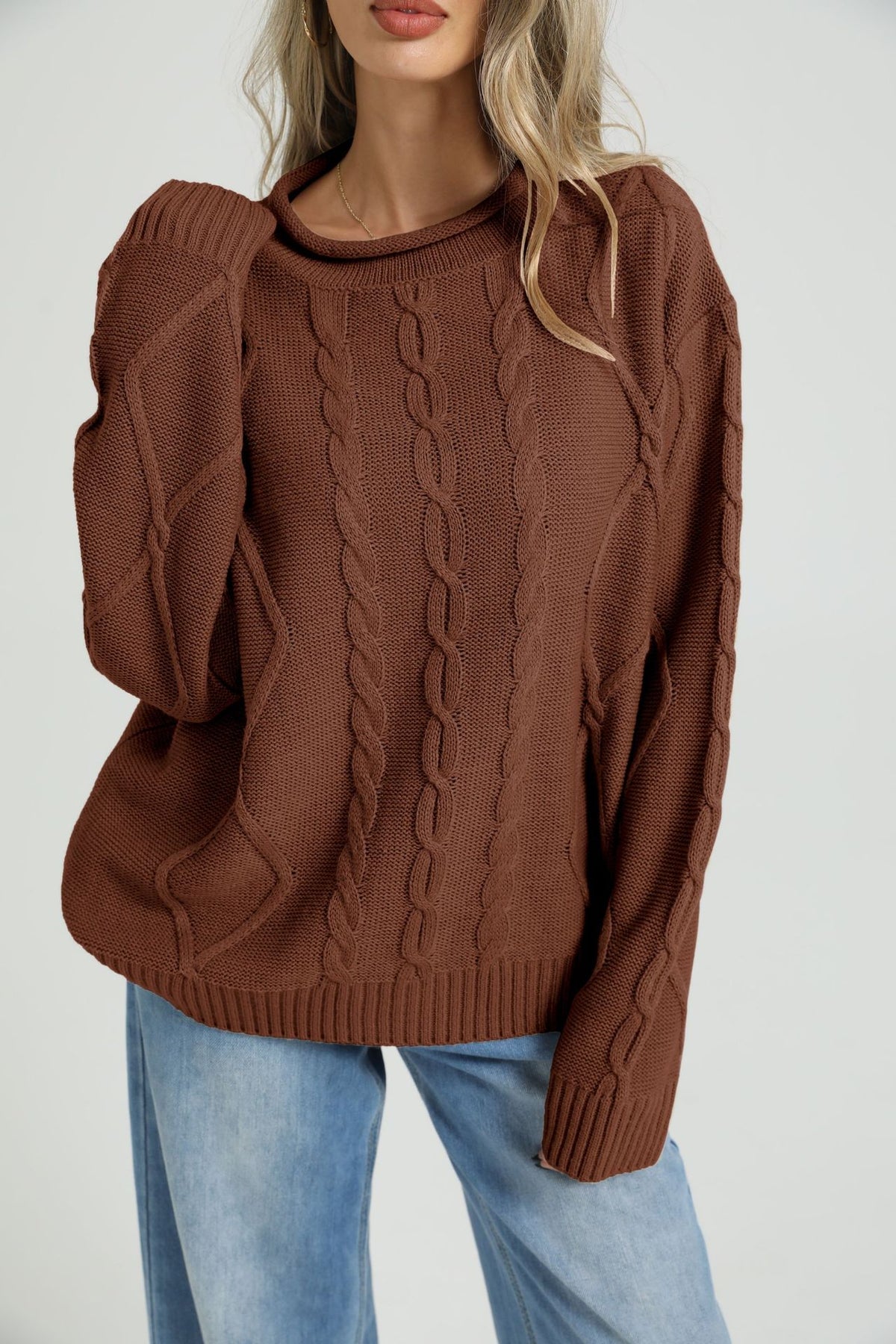 Women's Oversized Cable Knit Crewneck Sweater
