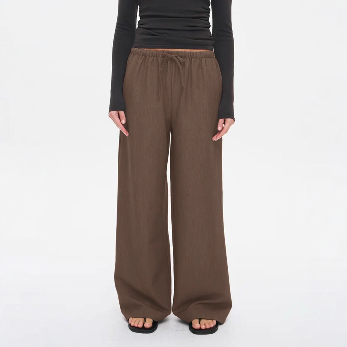 Solid Lightweight Pants Casual Elastic Waist Wide Leg