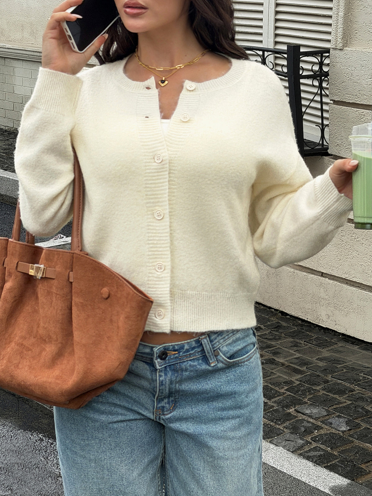 Soft Fuzzy Button Front Cropped Cardigan Sweater