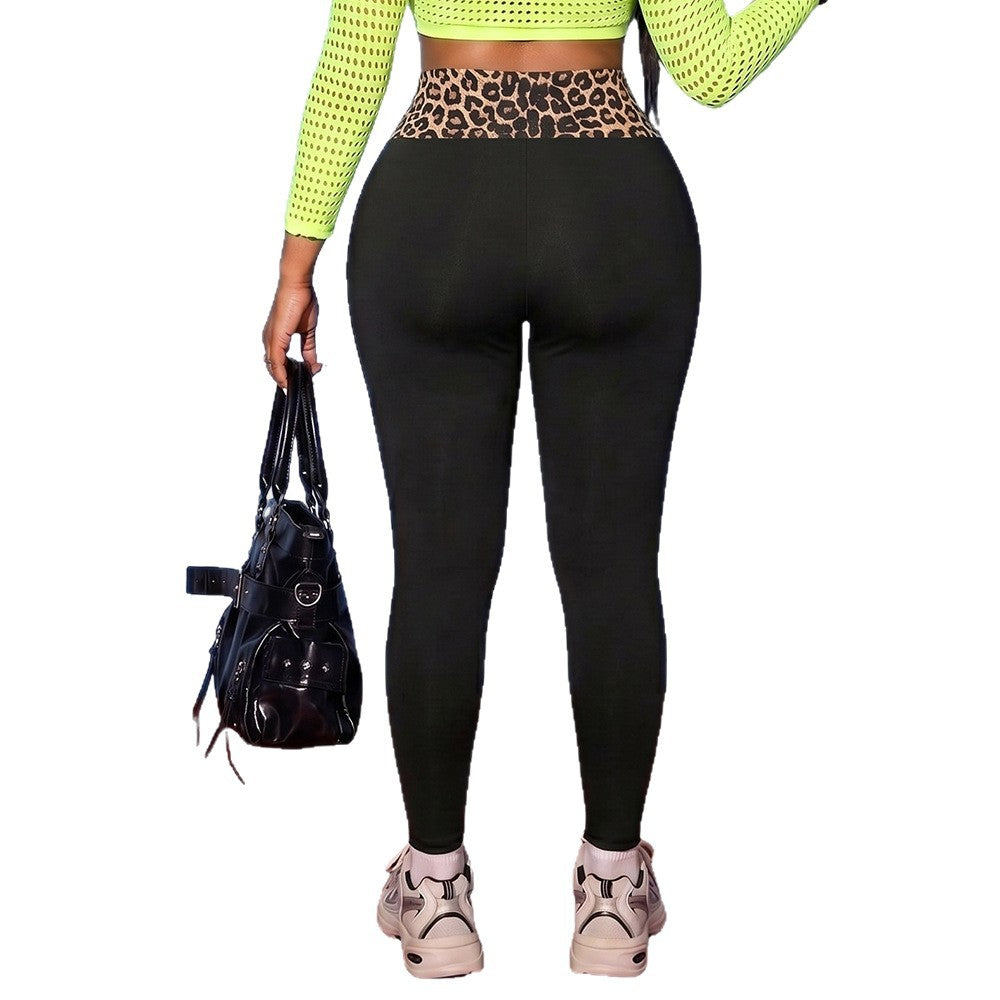 Plus Size Leopard Print High Waist Stretch Leggings Slim Fit