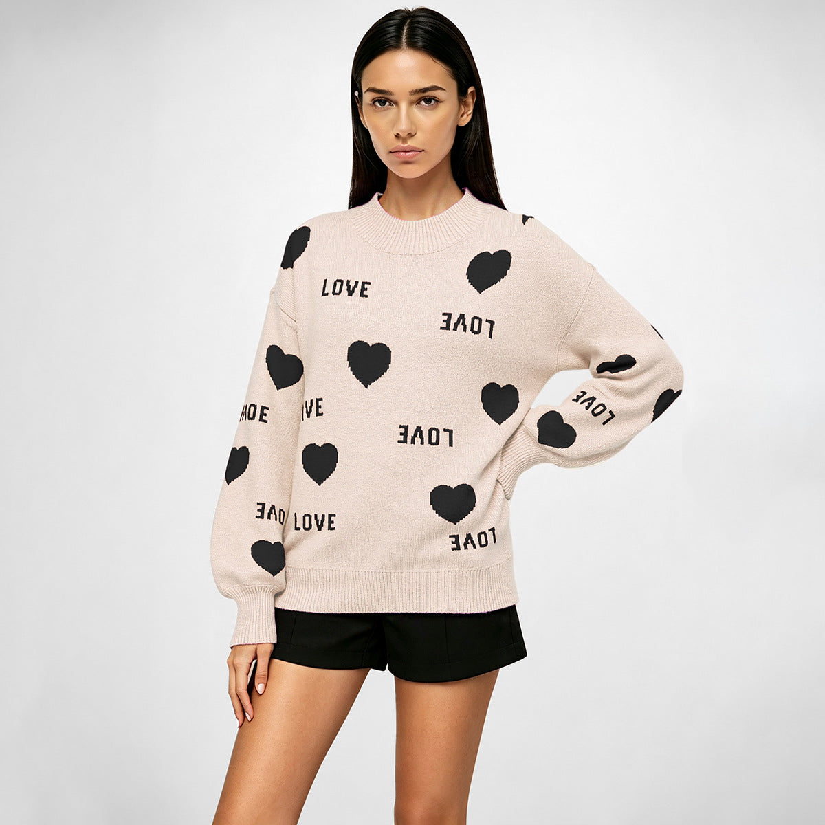 Womens Valentine Heart Crewneck Knit Sweater
