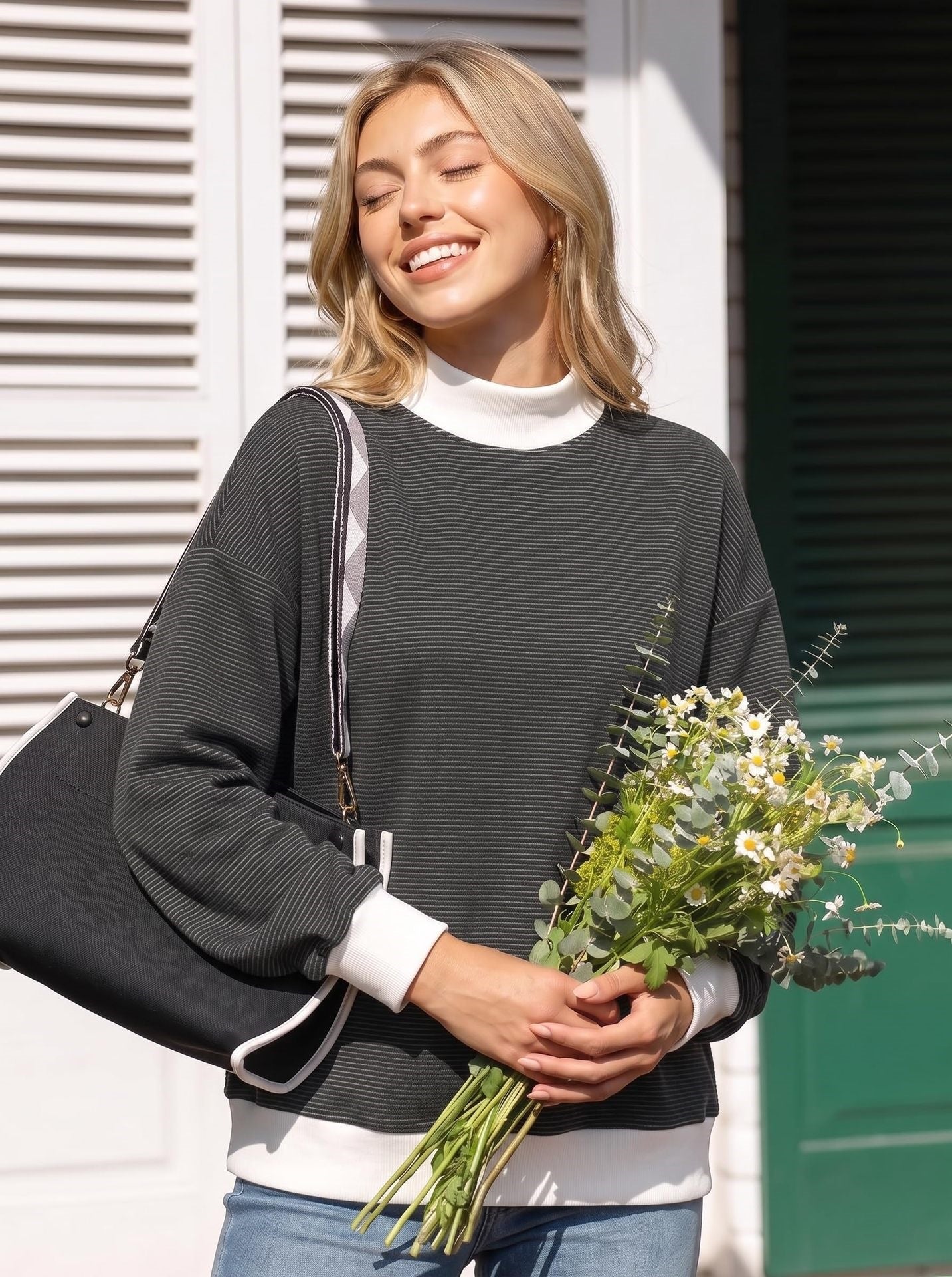 Striped Colorblock Oversized Long Sleeve Casual Sweatshirt