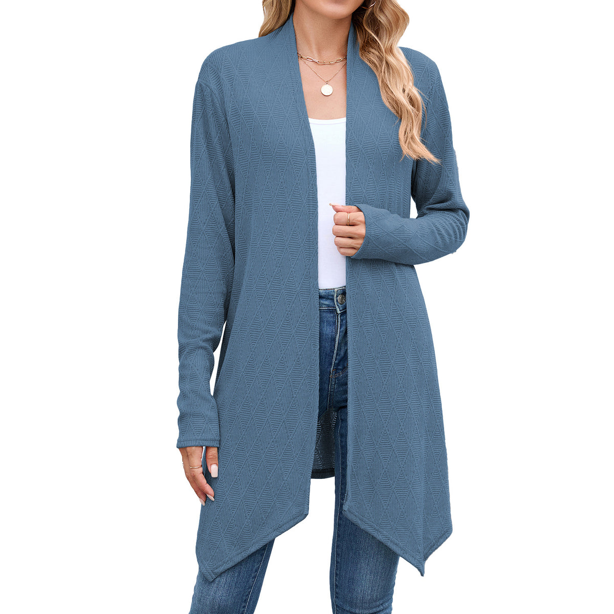 Women's Textured Open Front Long Knit Cardigan Sweater