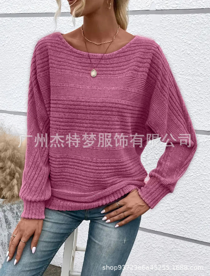 Solid Brushed Sweater Casual Oversized Batwing Sleeve