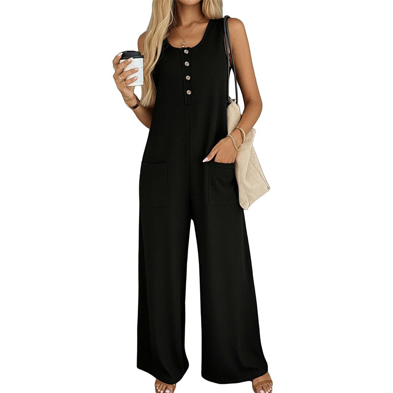 Spring Summer Casual Loose Strap Jumpsuit for Women