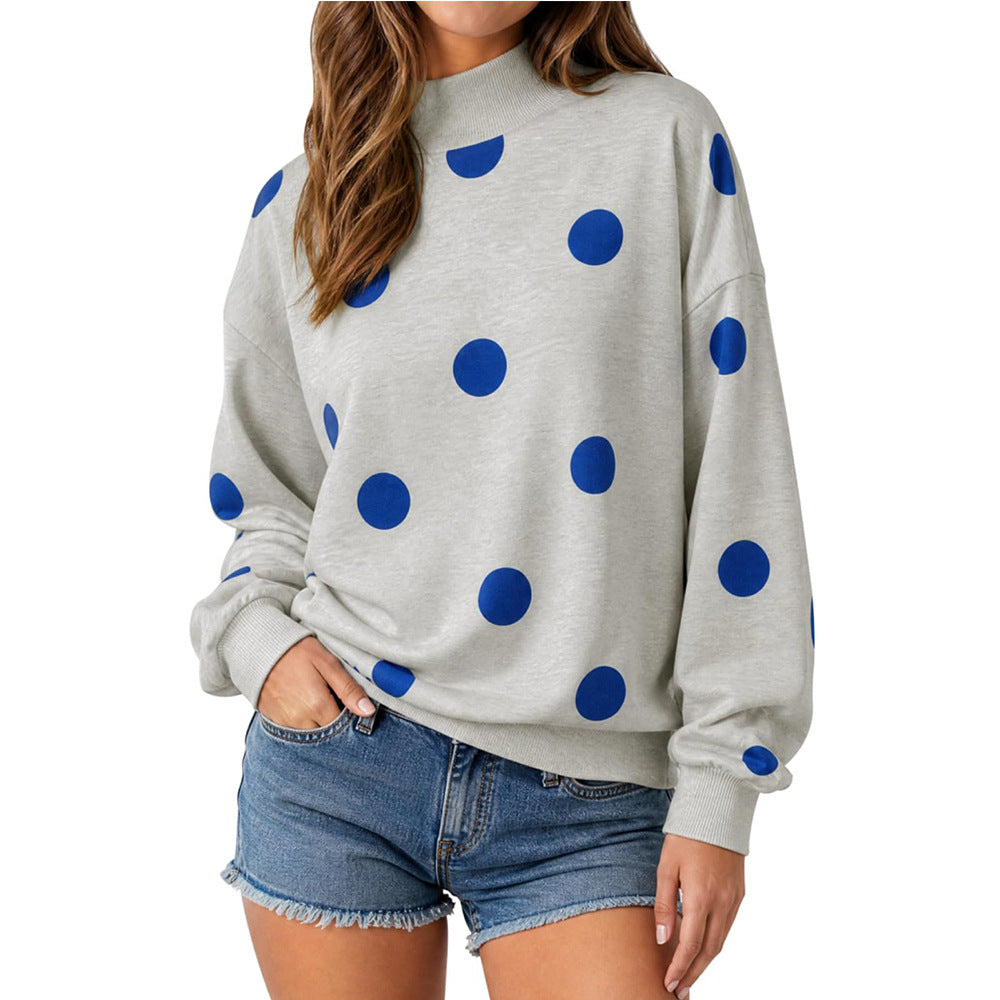 Women’s Oversized Polka Dot Crew Neck Sweatshirt Casual Drop Shoulder Pullover
