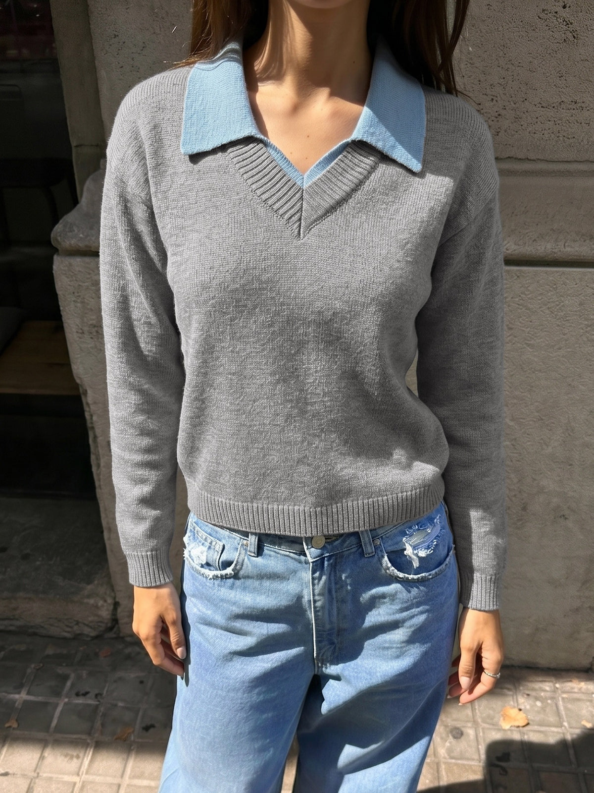 Women's Collared Layered Color Block Knit Sweater