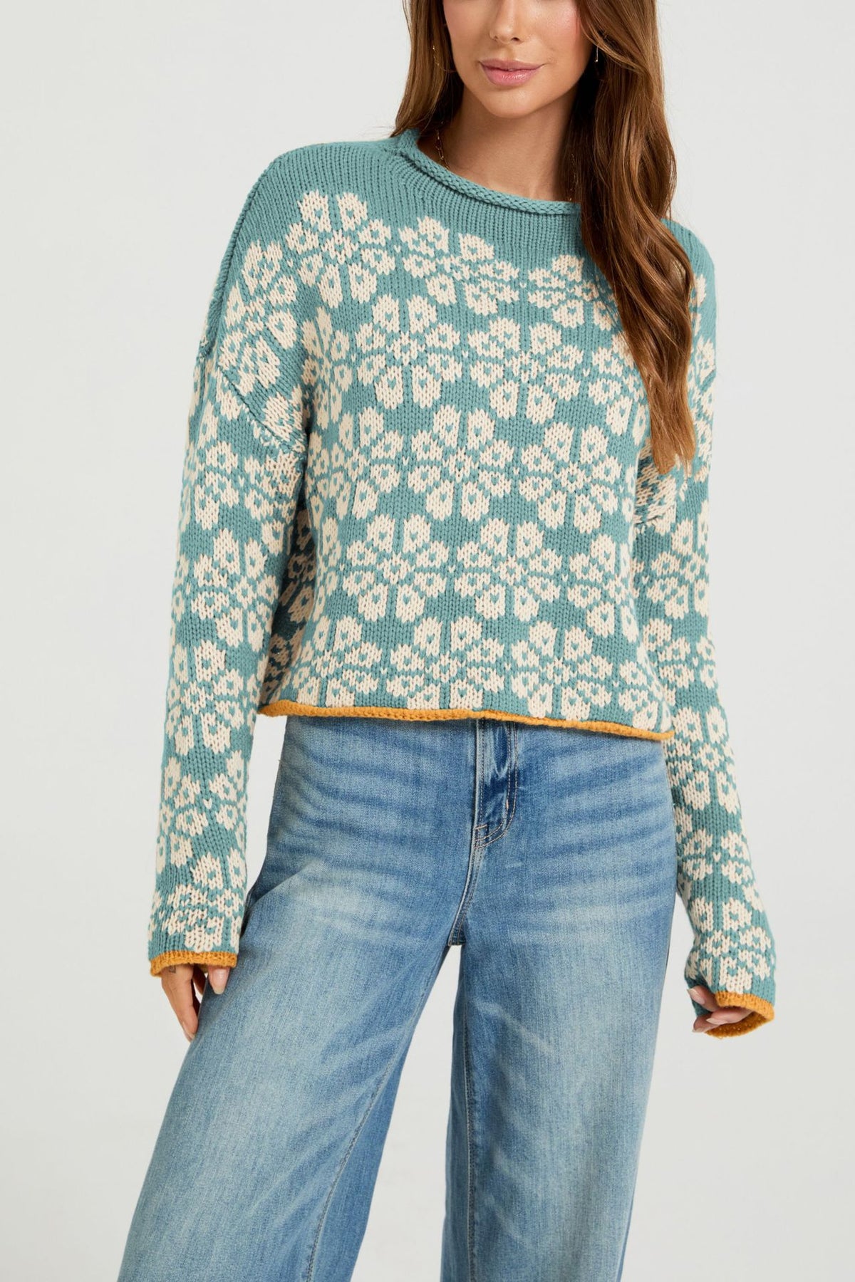 Women's Oversized Colorblock Fair Isle Crewneck Sweater