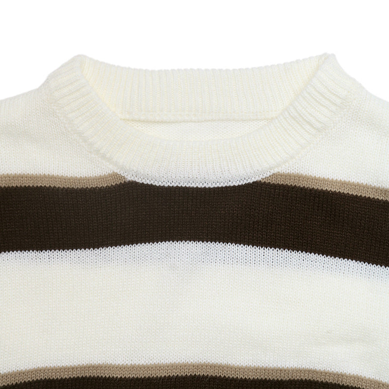 Brown Stripe Crew Neck Oversized Sweater