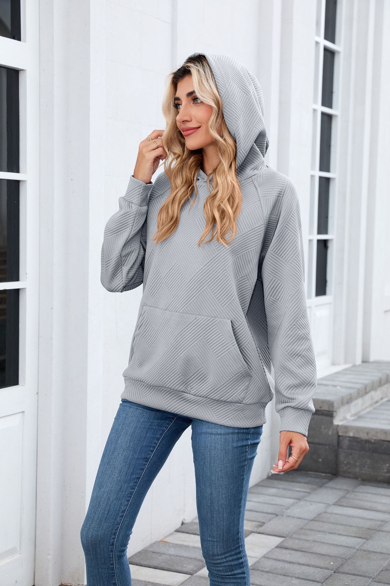 Textured Chevron Hoodie | Cozy Pullover Kangaroo Pocket