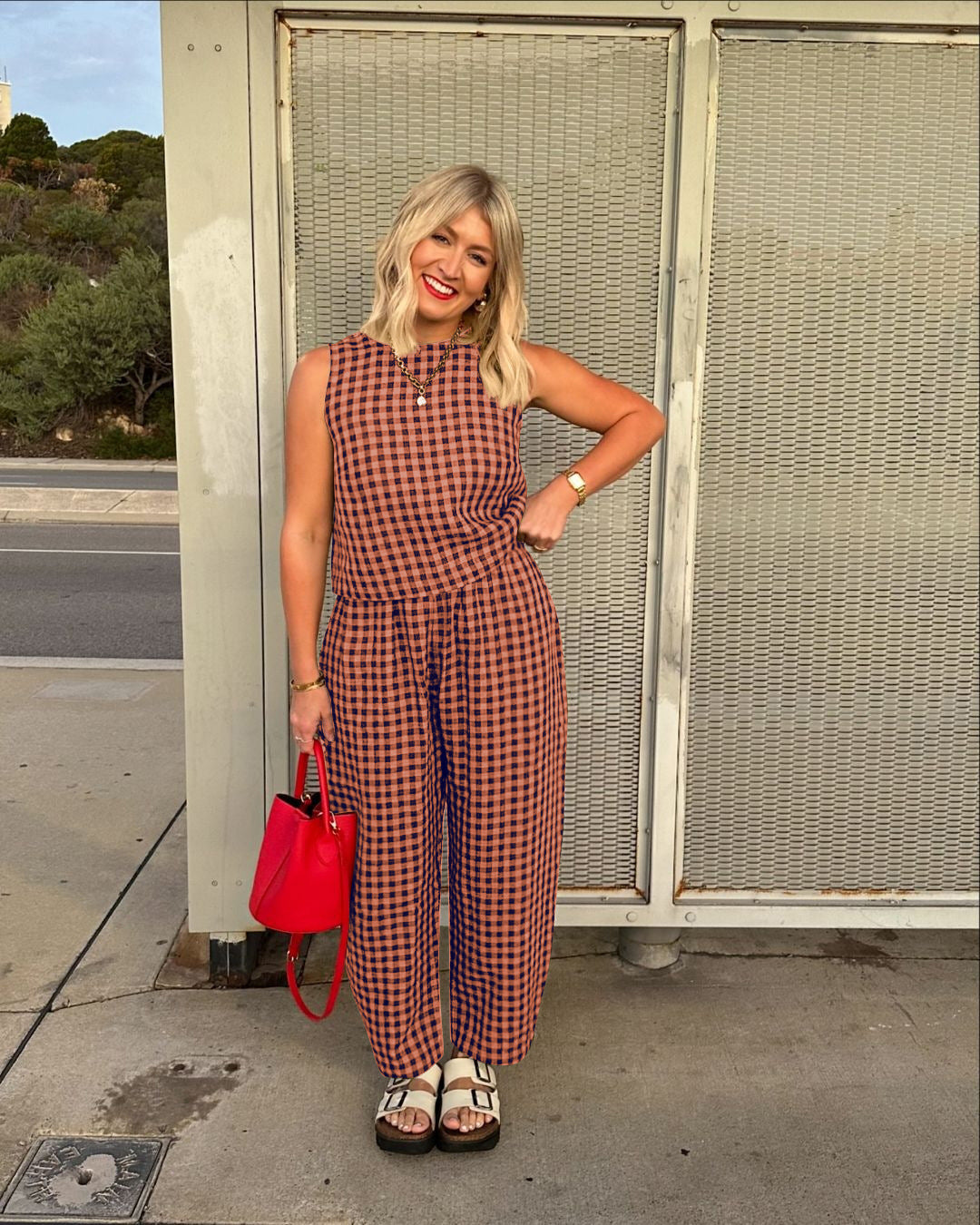 Women's Plaid Sleeveless Top & Pants Two Piece Set