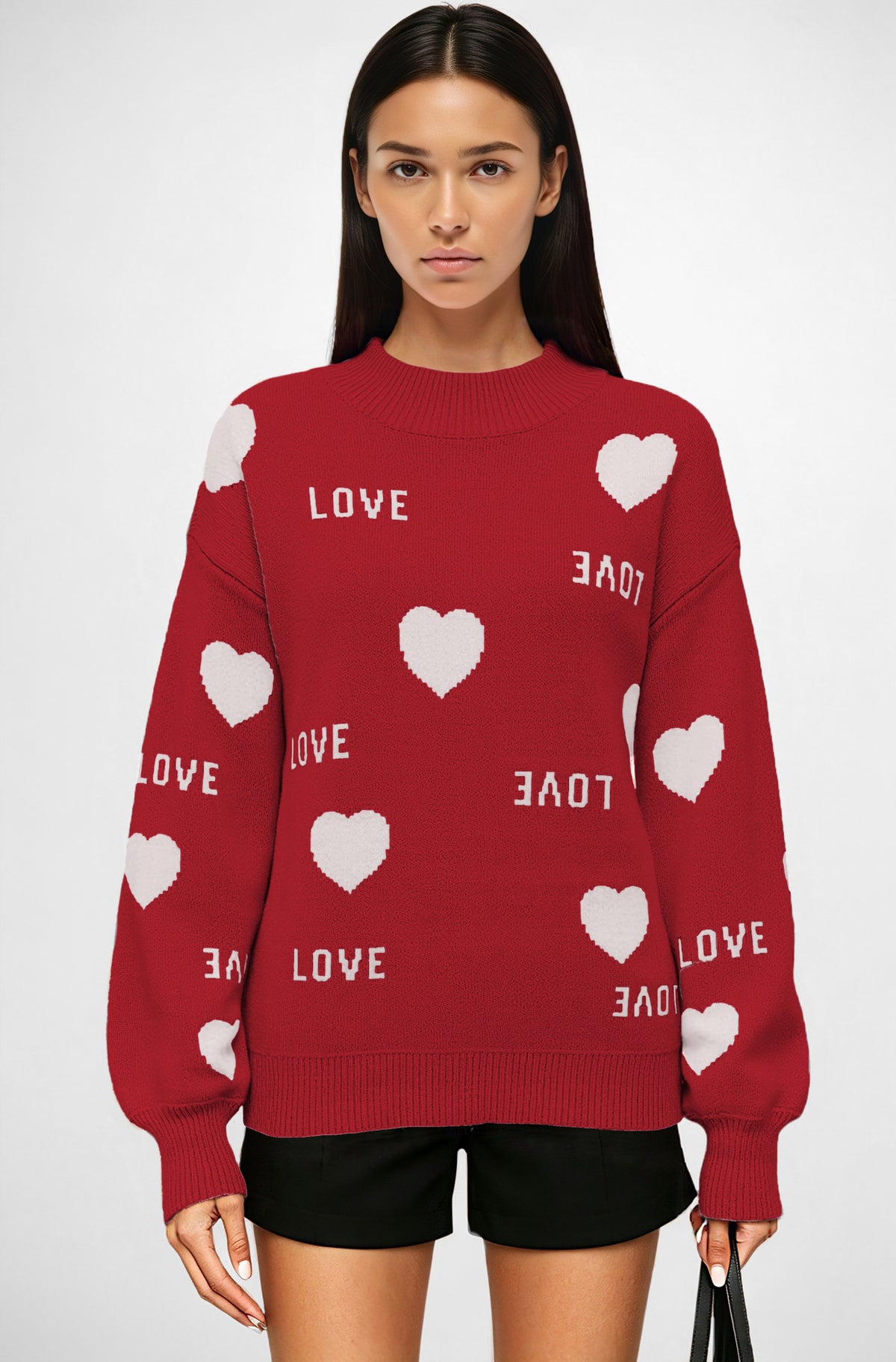 Womens Valentine Heart Crewneck Knit Sweater