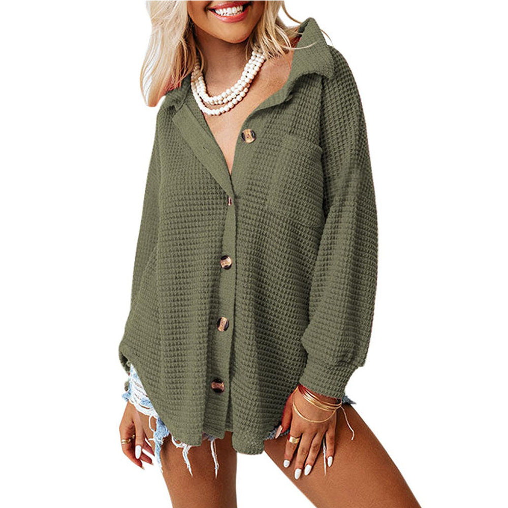 Waffle Knit Button-Up Shirt – Casual Fall Essential