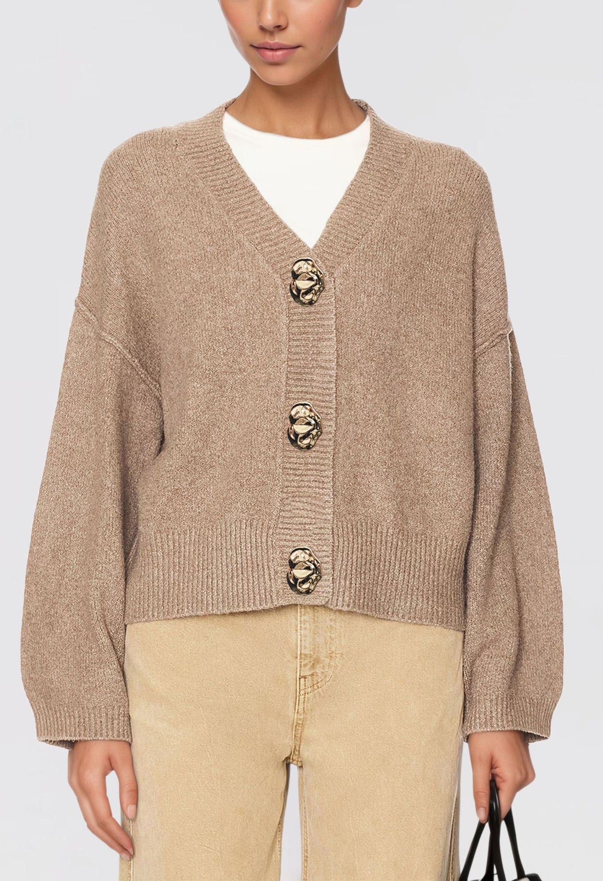 Women's Oversized Chunky V Neck Button Front Cardigan