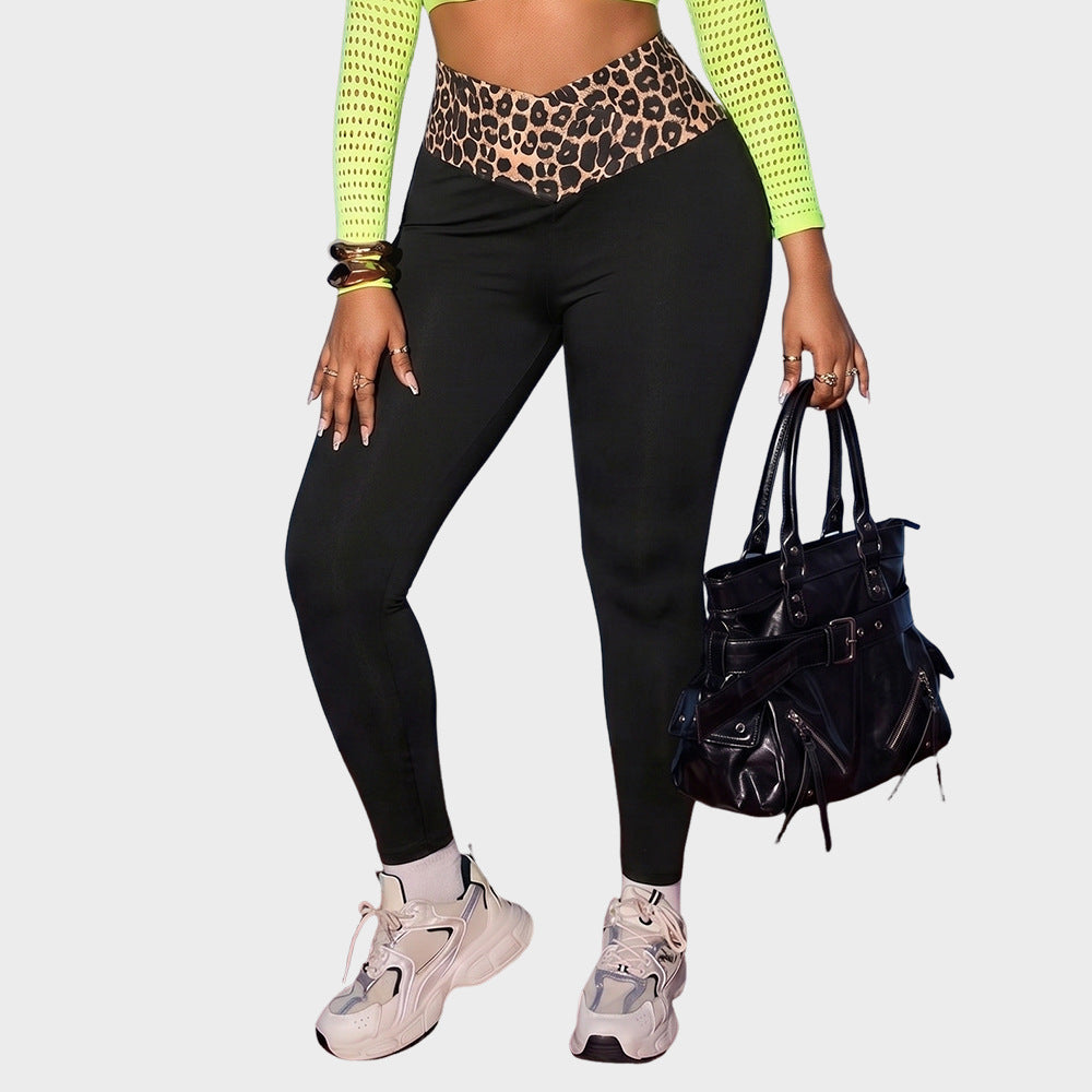 Plus Size Leopard Print High Waist Stretch Leggings Slim Fit
