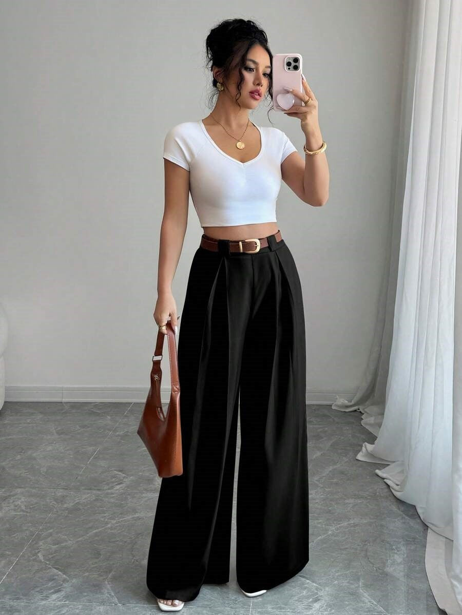 Women's High Waist Pleated Wide Leg Dress Pants