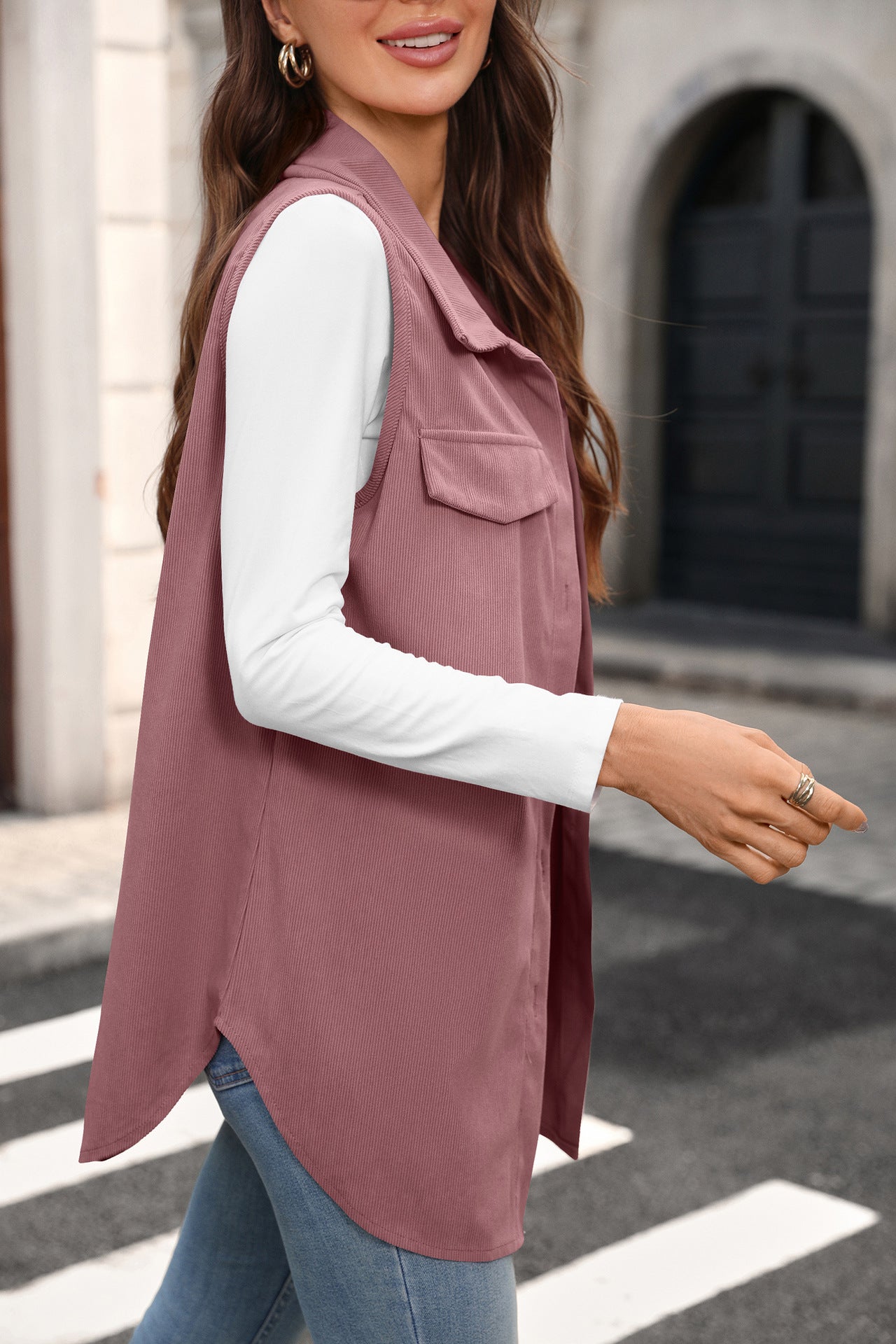 Solid Corduroy Vest Button Front Oversized Casual Layering