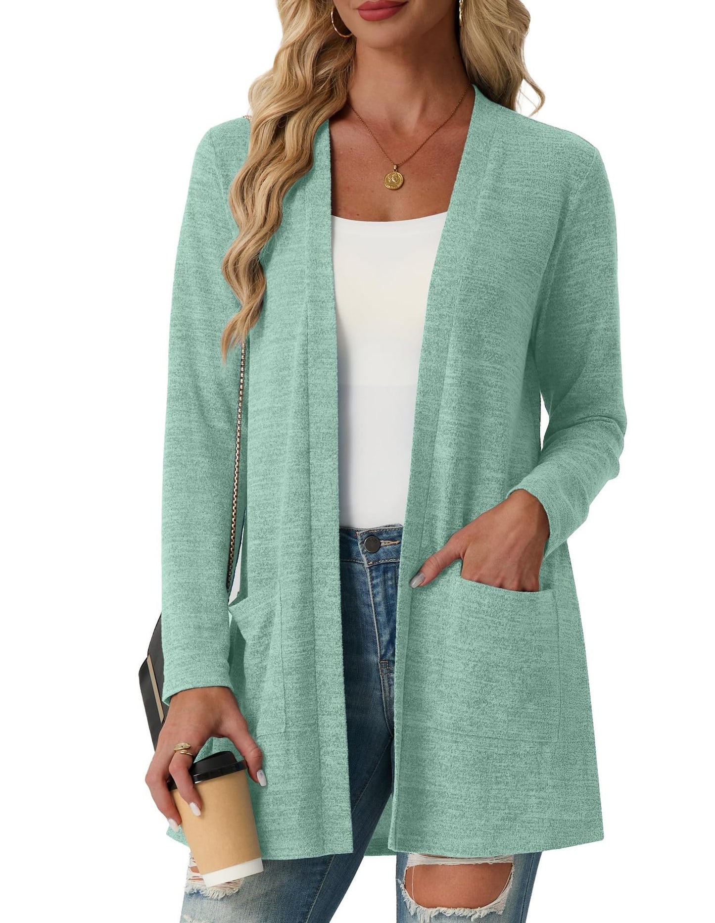 Open Front Cardigan Lightweight Knit Long Sleeve Top