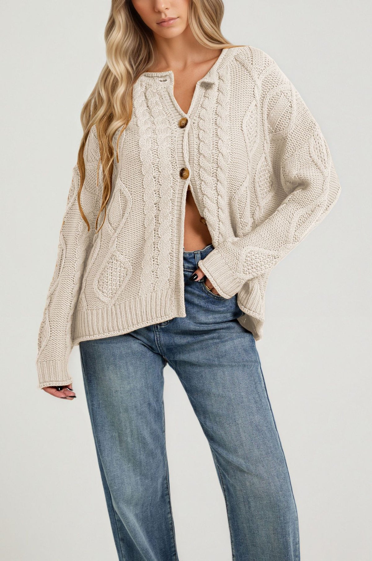 Women's Chunky Cable Knit Button Front Cardigan Sweater