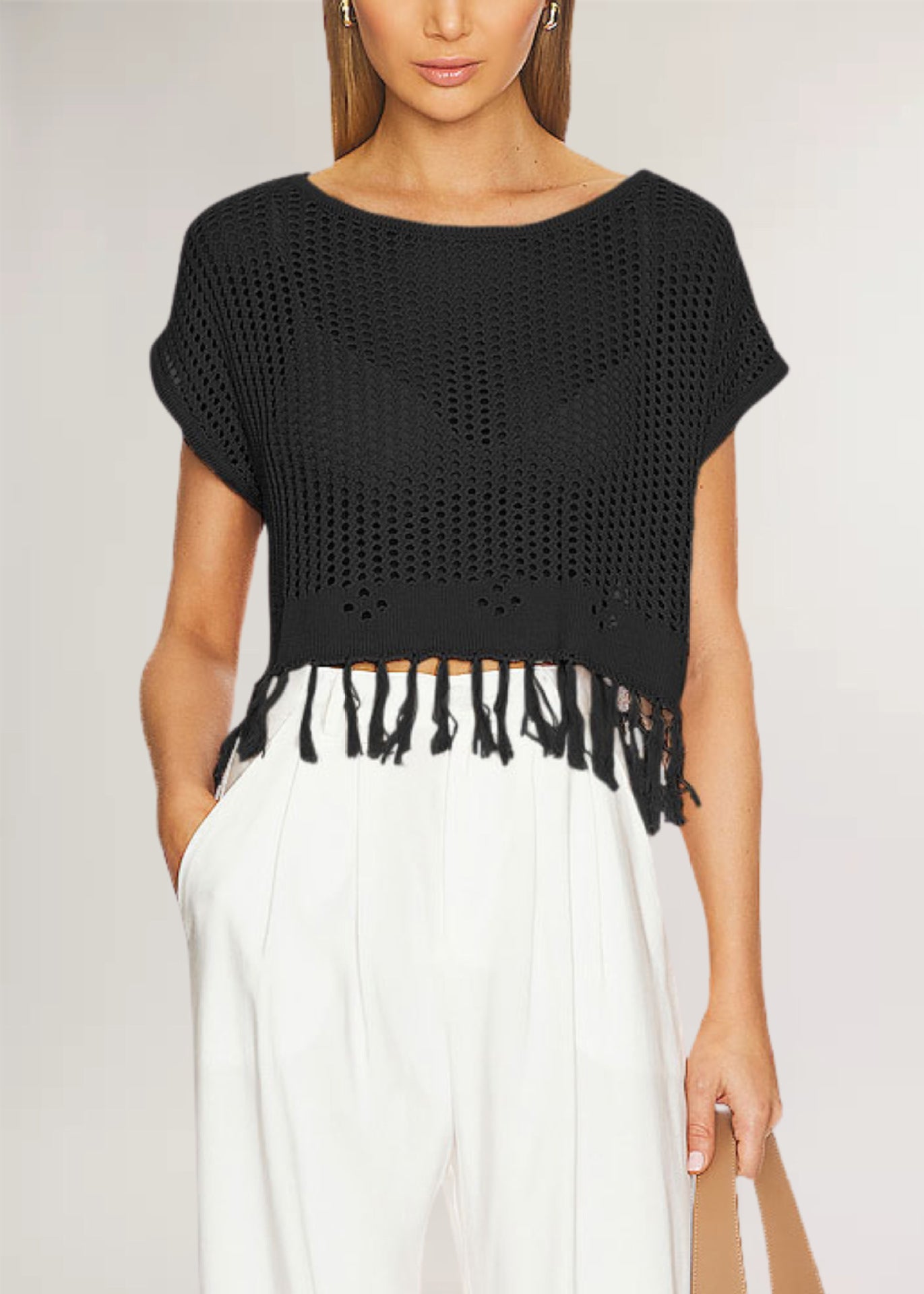 Summer Tassel Knit Top Women’s Beachwear Loose Pullover