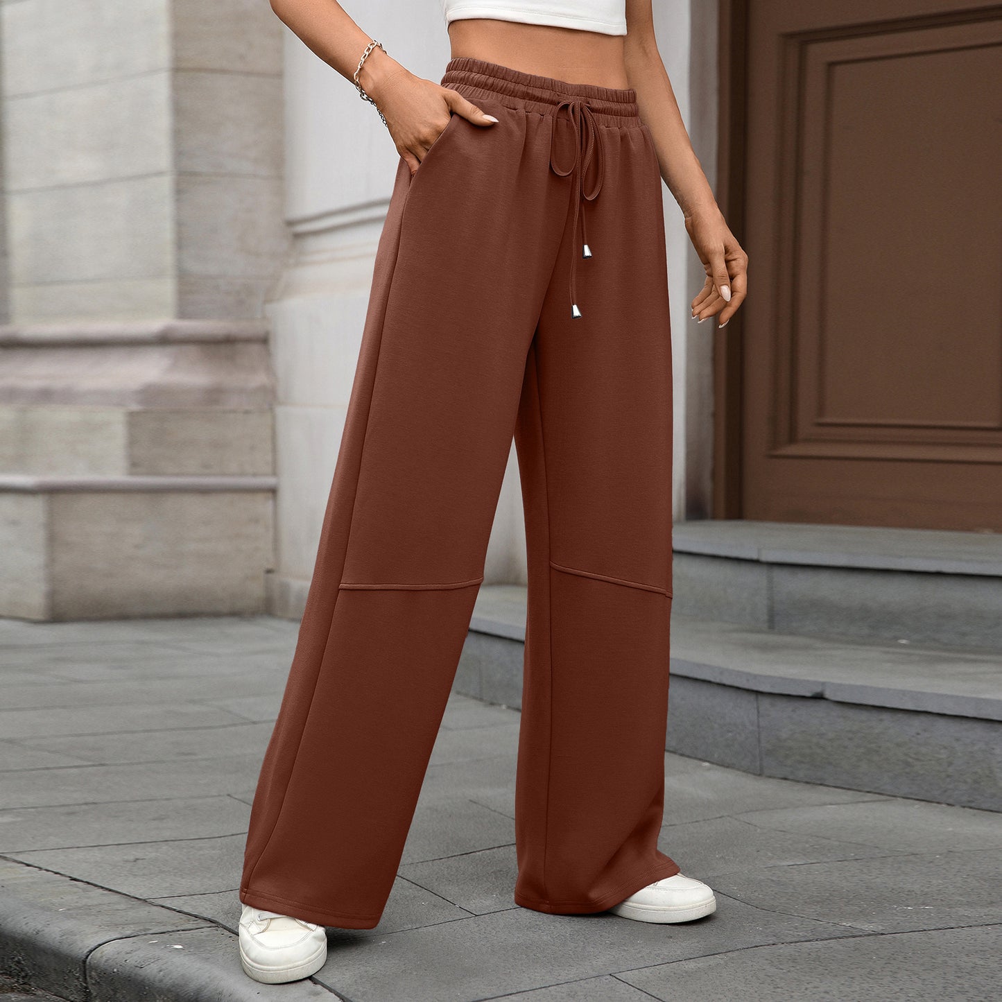 High-Waist Drawstring Wide-Leg Pants | Comfortable Casual Trousers