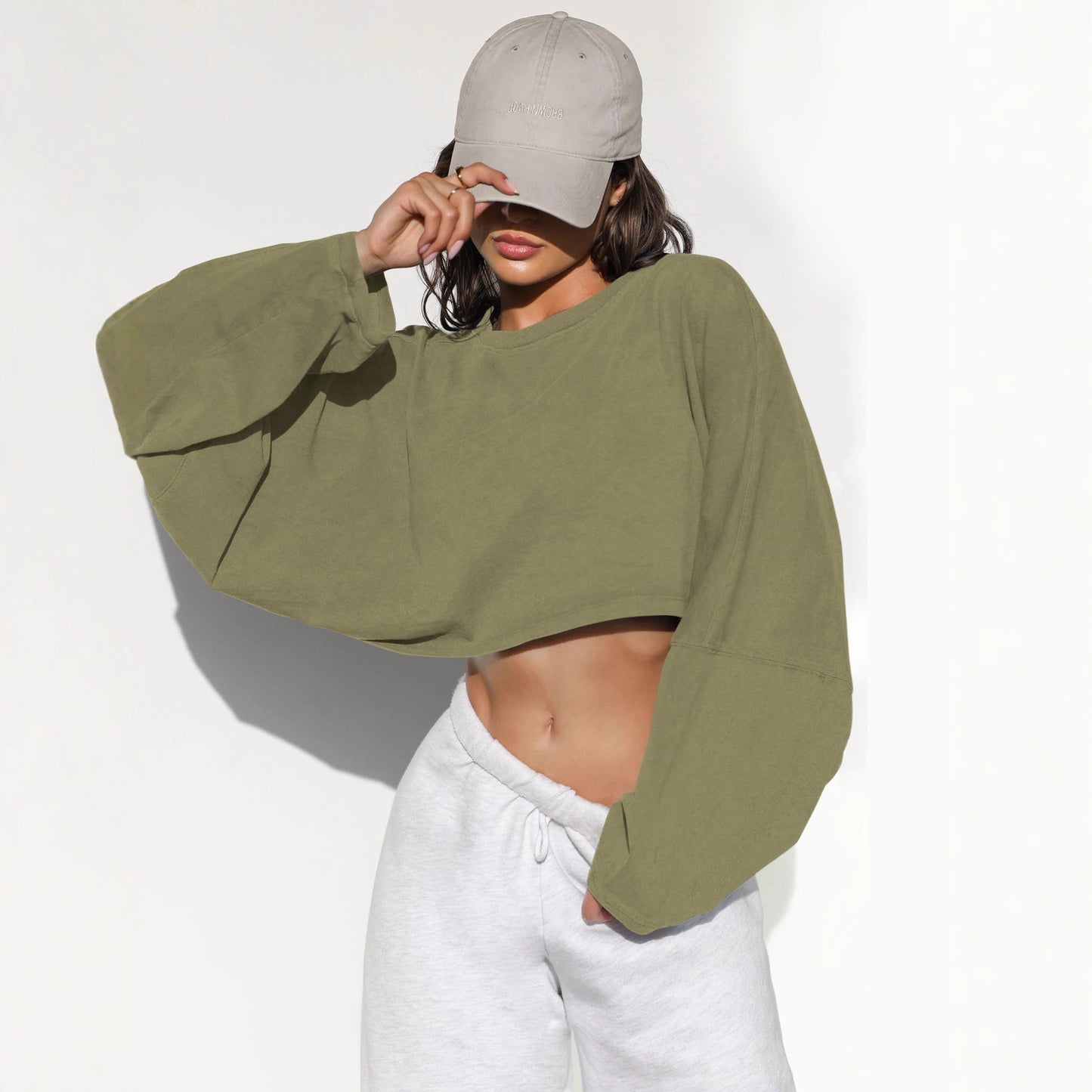 Cropped Crewneck Sweatshirt Women Long Sleeve Crop Top Tee