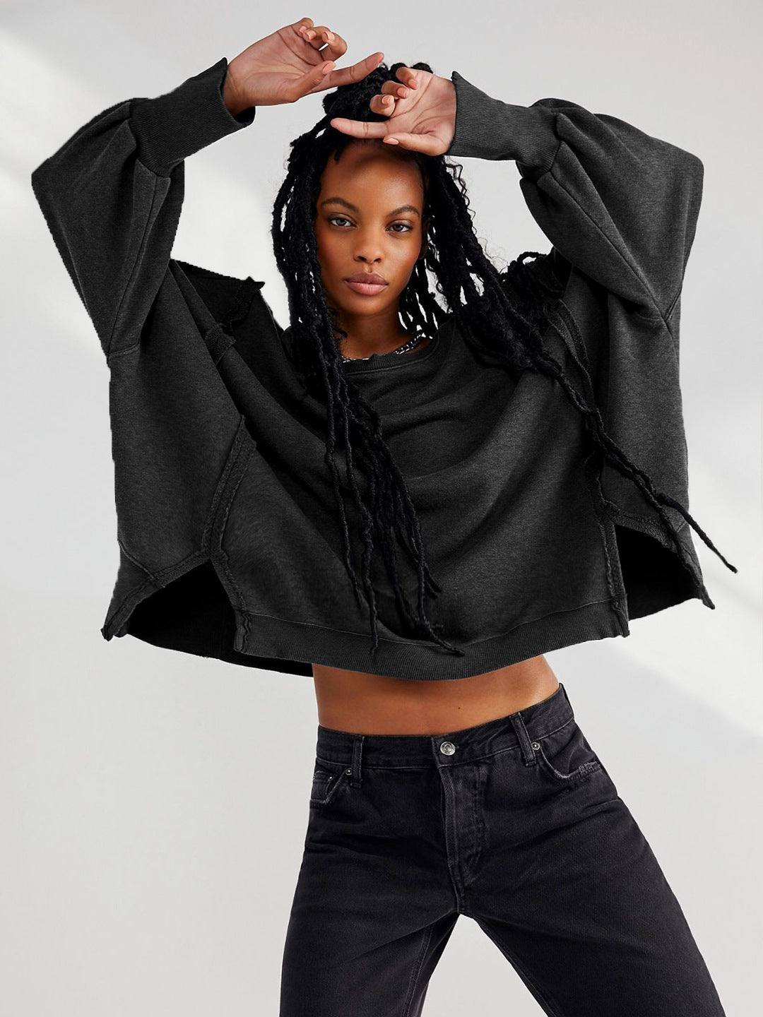 Oversized Crew Neck Long Sleeve Casual Knit Sweatshirt Top