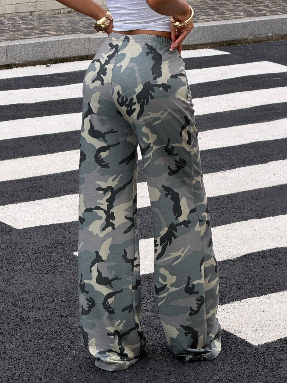 Women's Camo High Waisted Wide Leg Streetwear Pants