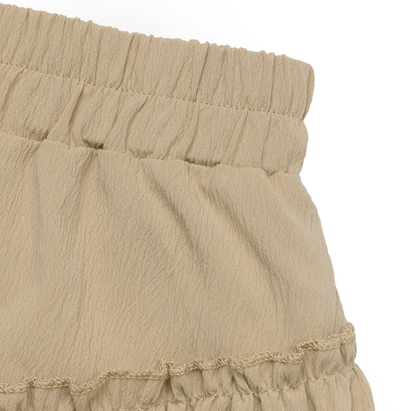 Layered Khaki A-Line Mini Skirt with Elastic Waist
