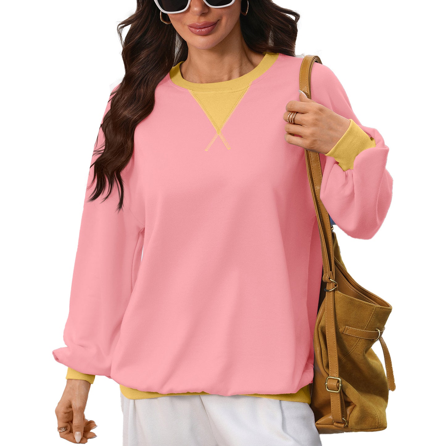 Colorblock Cotton Sweatshirt Oversized Casual Pullover