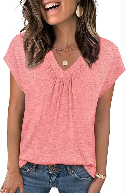 Heather Knit Tunic Top Casual V Neck Tee