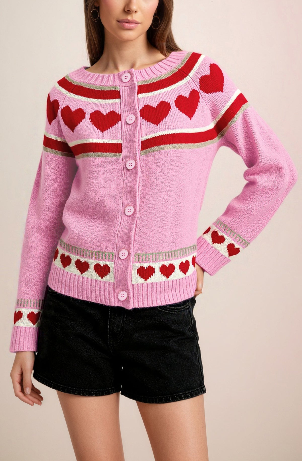 Women's Heart Cardigan Button Front Knit Sweater
