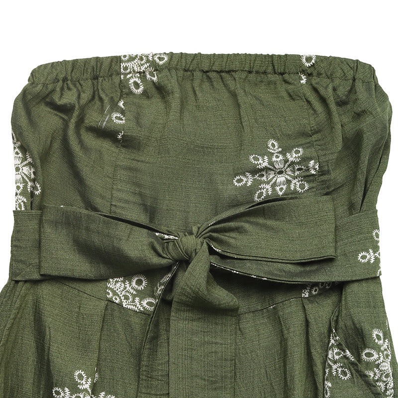 Green Strapless Vacation Jumpsuit with Flowy Fit