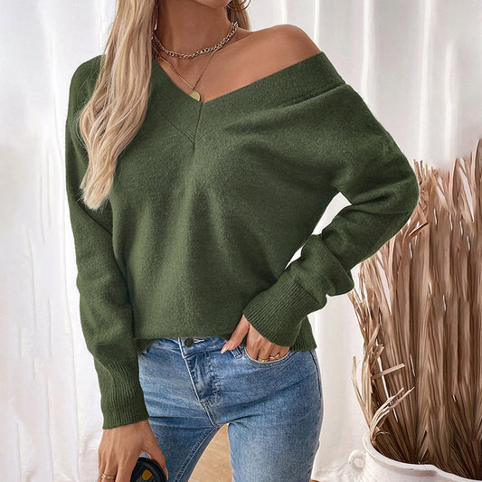 Knitted Sweater V-neck Temperament Backless Split Sweater