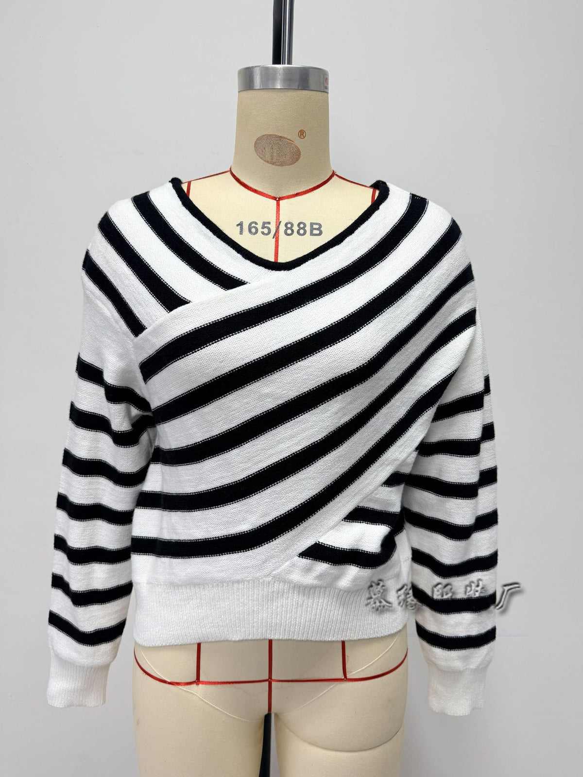 Women Striped Off Shoulder Sweater Asymmetric Knit Top