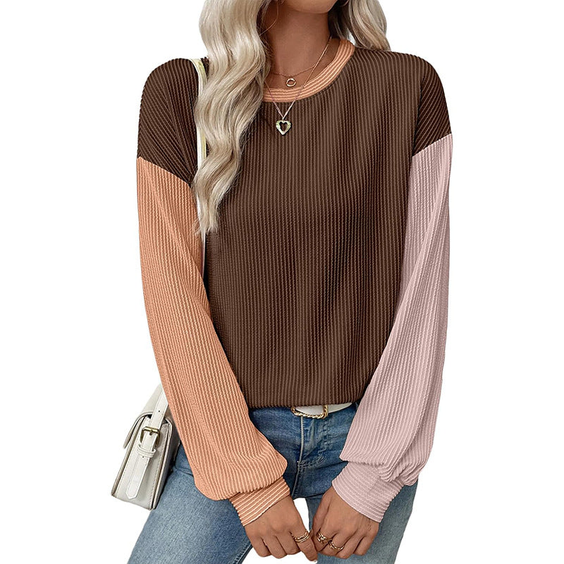 Women's Color Block Oversized Crewneck Pullover Top
