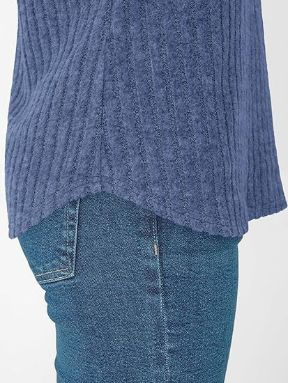 Solid Ribbed T Shirt Casual V Neck Loose Fit