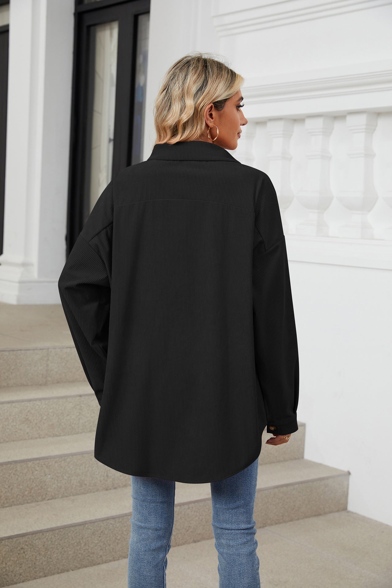 Solid Color Lapel Button-down Long-sleeved Loose Shirt